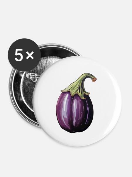Aubergine bauchig - Buttons klein 25 mm (5er Pack) - Weiß