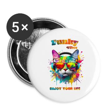 Funky vibes. enjoy your life. Chat - Lot de 5 petits badges (25 mm) - blanc - Devant