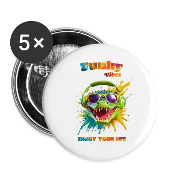Funky vibes. enjoy your life. Crocodile - Lot de 5 petits badges (25 mm) - blanc - Devant