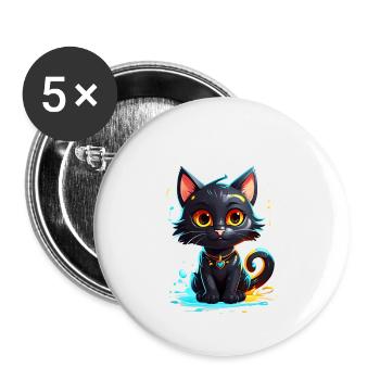 Black Kitty - Buttons small 1''/25 mm (5-pack) - white - Front