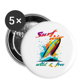 Surf rider. wild & free - Lot de 5 petits badges (25 mm) - blanc - Devant
