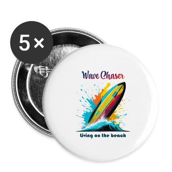 Wave chaser, living on the beach - Lot de 5 petits badges (25 mm) - blanc - Devant