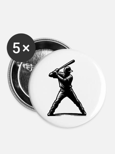 Baseball Spieler mit Baseballschläger - Buttons klein 25 mm (5er Pack) - Weiß