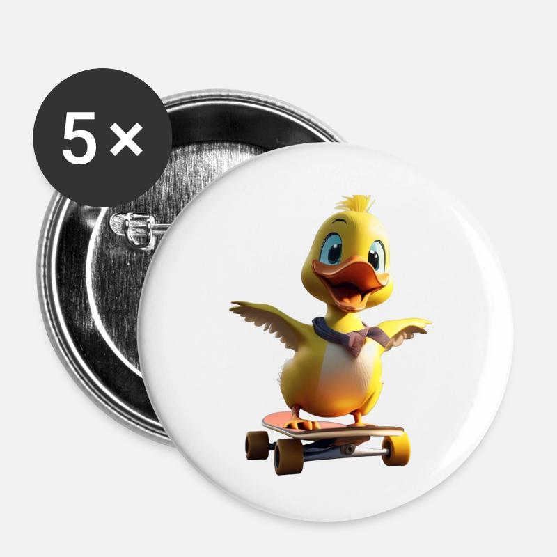 Skating Duck - Buttons small 1''/25 mm (5-pack) - white