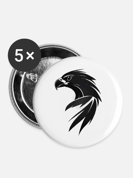 Adler Greifvogel Kopf - Buttons klein 25 mm (5er Pack) - Weiß