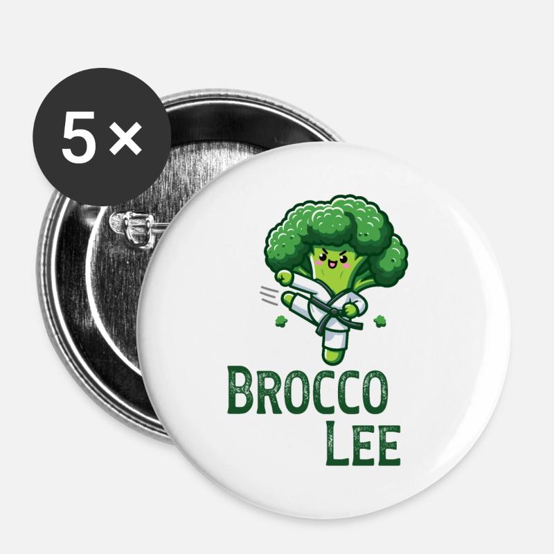 Maître d’arts martiaux Broccoli Brocco Lee - Lot de 5 petits badges (25 mm) - blanc