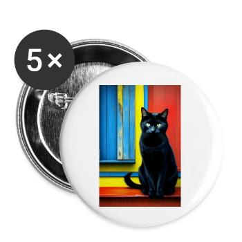 Black cat in front of the window - Buttons small 1''/25 mm (5-pack) - white - Front