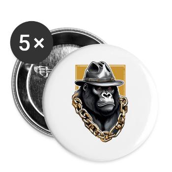 Gorilla mit Goldkette - Buttons klein 25 mm (5er Pack) - Weiß - Vorne