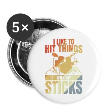 Blague de batteur - Lot de 5 petits badges (25 mm) - blanc - Devant