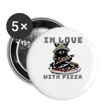 Pizza,waschbär, in love with pizza, illustration - Buttons klein 25 mm (5er Pack) - Weiß - Vorne