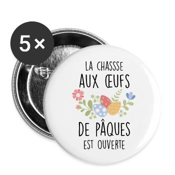 La chasse aux œufs de pâques / cadeau pâques - Lot de 5 petits badges (25 mm) - blanc - Devant