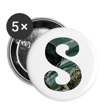 Grün marmorierter S-Buchstabe - Buttons klein 25 mm (5er Pack) - Weiß - Vorne