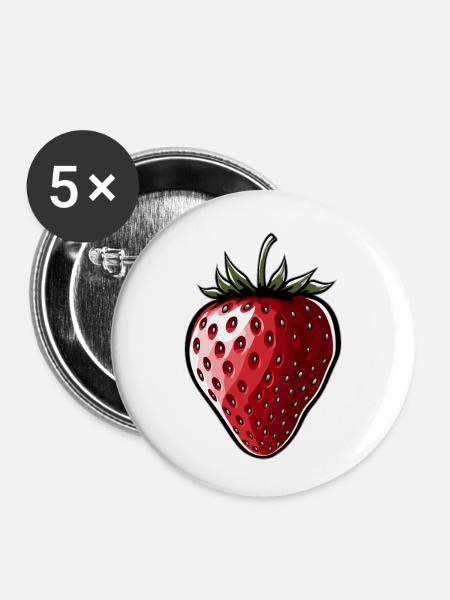 Erdbeere - Buttons klein 25 mm (5er Pack) - Weiß