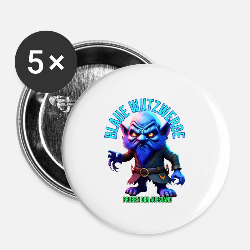 Blaue Wutzwerge - Buttons klein 25 mm (5er Pack) - Weiß