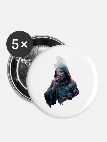 Mönch mit Zigarre - Buttons klein 25 mm (5er Pack) - Weiß