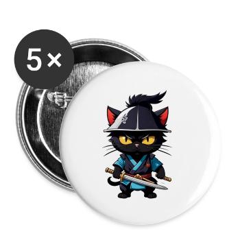 Ninja Cat - Samurai Kitten - Buttons small 1''/25 mm (5-pack) - white - Front