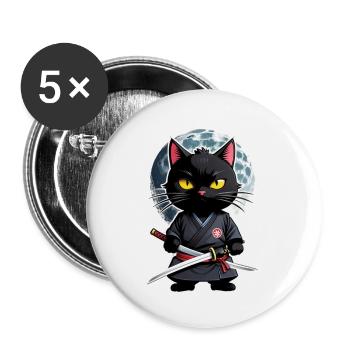 Ninja Cat - Samurai Kitten - Buttons small 1''/25 mm (5-pack) - white - Front