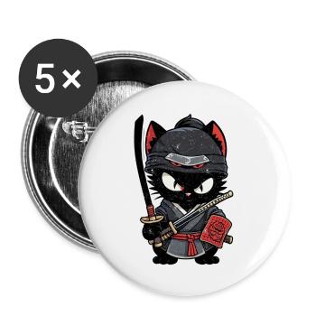 Ninja Cat - Samurai Kitten - Buttons small 1''/25 mm (5-pack) - white - Front