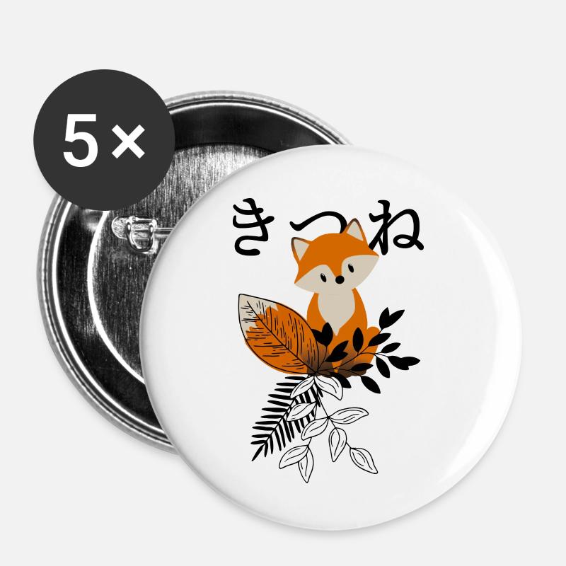 Chibi Fox Kitsune - Buttons small 1''/25 mm (5-pack) - white