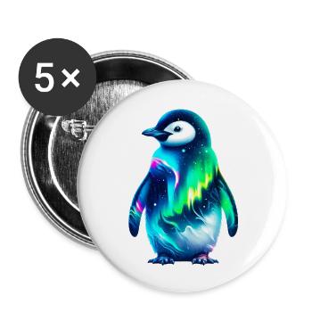 Manchot aurore boréale - Lot de 5 petits badges (25 mm) - blanc - Devant