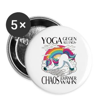 Yoga against everyday chaos & male mania - Buttons small 1''/25 mm (5-pack) - white - Front