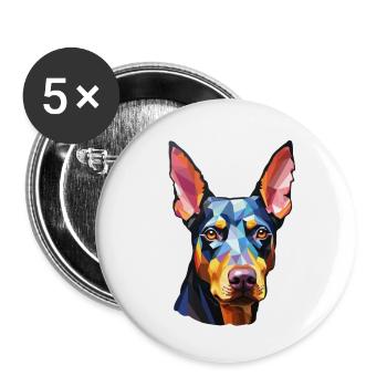 Doberman Pinscher psychédélique - Lot de 5 petits badges (25 mm) - blanc - Devant