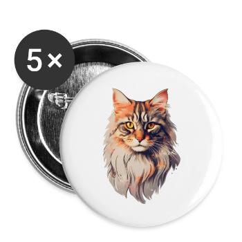 Maine Coon Cat Front View - Buttons small 1''/25 mm (5-pack) - white - Front