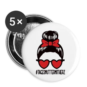 Tagesmama #TAGESMUTTERMITHERZ Tagesmutter Kita - Buttons klein 25 mm (5er Pack) - Weiß - Vorne