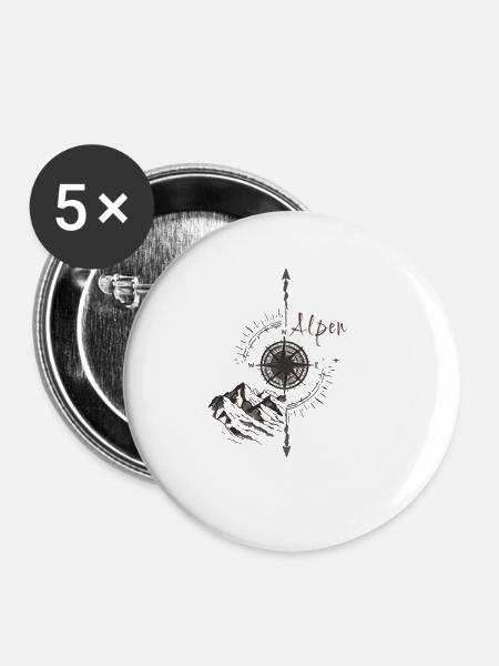 Alpen,Berge,illustration,Kompass - Buttons klein 25 mm (5er Pack) - Weiß