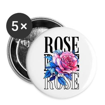 Fleurs de roses - Rose - Lot de 5 petits badges (25 mm) - blanc - Devant