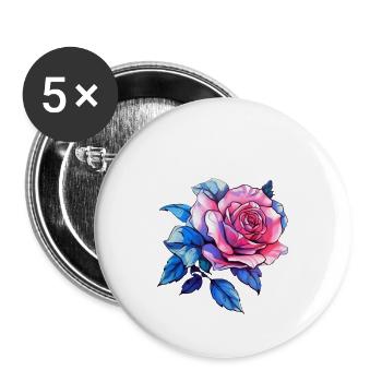 Fleurs de roses - Rose - Lot de 5 petits badges (25 mm) - blanc - Devant