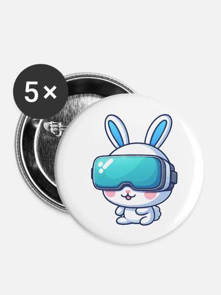 VR-Gaming Hase: Virtuelle Abenteuer - Buttons klein 25 mm (5er Pack) - Weiß