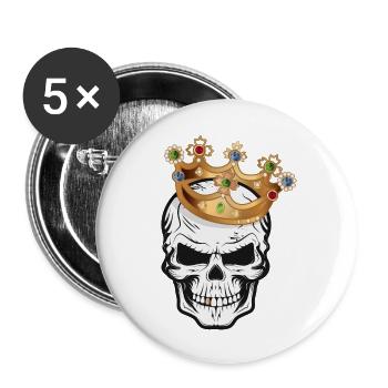 Skull,Skull,Skull with Crown and Gold Tooth - Buttons small 1''/25 mm (5-pack) - white - Front
