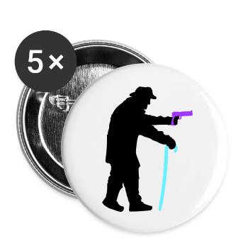 Silhouette de voleur de grand-père avec bâton de marche et arme à feu - Lot de 5 petits badges (25 mm) - blanc - Devant