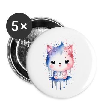 Cute watercolor kawaii kitten - Buttons small 1''/25 mm (5-pack) - white - Front