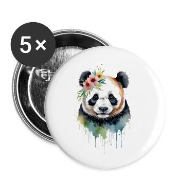 Aquarell Panda umgeben von Blumen - Buttons klein 25 mm (5er Pack) - Weiß - Vorne