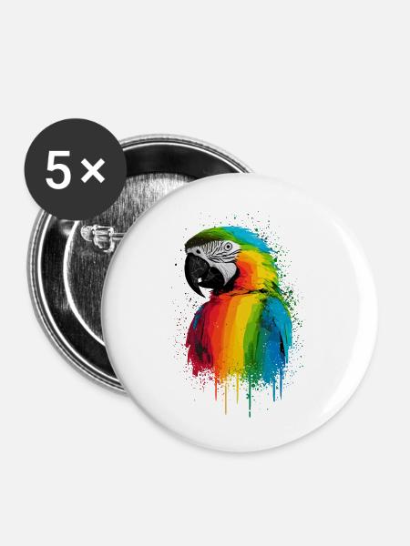 Ara Papagei - Buttons klein 25 mm (5er Pack) - Weiß