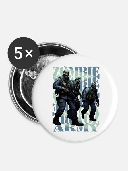 Zombie Armee - Buttons klein 25 mm (5er Pack) - Weiß