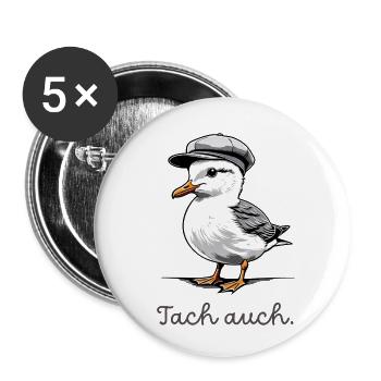 Süße norddeutsche Möwe "Tach auch" - Buttons klein 25 mm (5er Pack) - Weiß - Vorne
