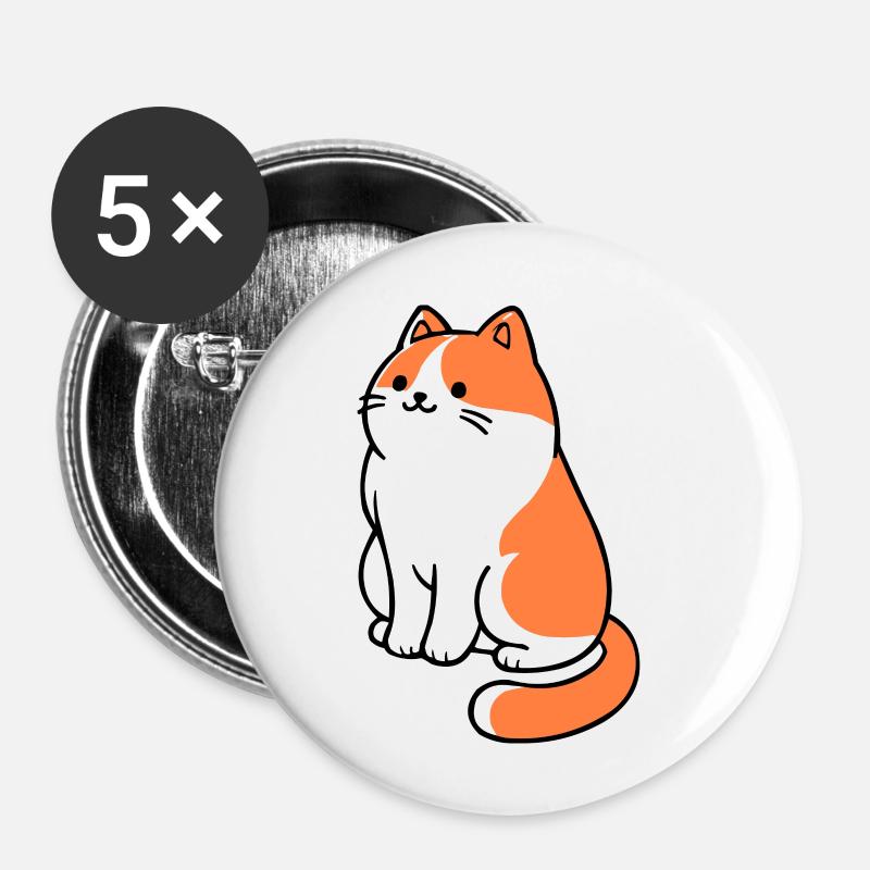 Chat - Lot de 5 petits badges (25 mm) - blanc