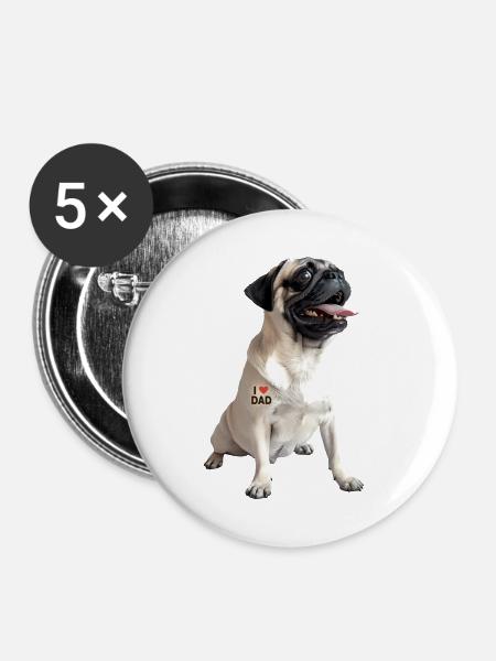 Pug Dad Papa - Buttons klein 25 mm (5er Pack) - Weiß