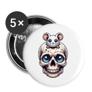 Skull mit süßer kleiner Maus auf der Stirn - Buttons klein 25 mm (5er Pack) - Weiß - Vorne