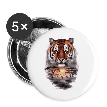 Vintage Tiger Retro Wildtier - Buttons klein 25 mm (5er Pack) - Weiß - Vorne