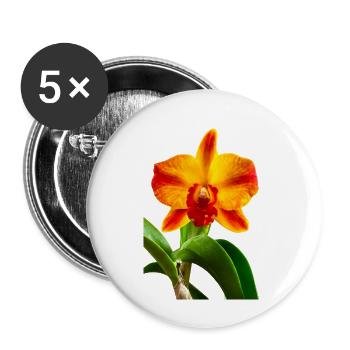 Cattleya Hybride Orange Rot Gelb Orchideenblüte - Buttons klein 25 mm (5er Pack) - Weiß - Vorne