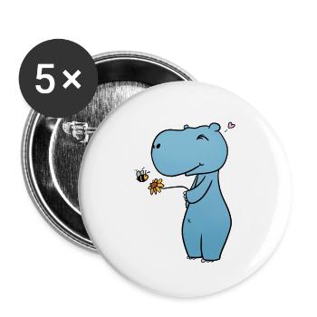Nilpferd Blume - Buttons klein 25 mm (5er Pack) - Weiß - Vorne