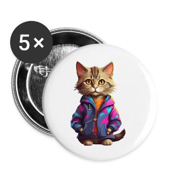 Stylish Urban Cat - Buttons small 1''/25 mm (5-pack) - white - Front