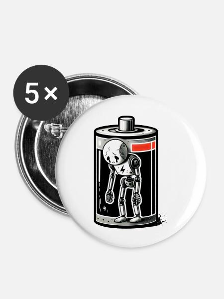 Roboter entladen - Buttons klein 25 mm (5er Pack) - Weiß