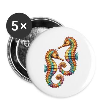 Two pretty decorative seahorses - Buttons small 1''/25 mm (5-pack) - white - Front