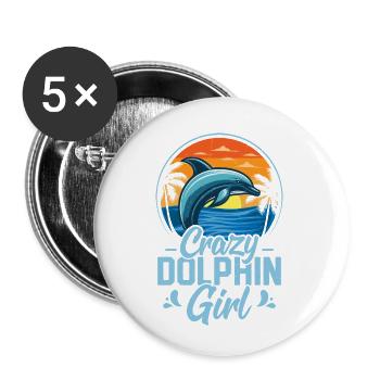 Crazy Dolphin Girl Marine Biology Beach Vacation - Buttons small 1''/25 mm (5-pack) - white - Front
