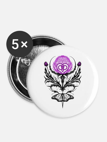Distel mit Schmetterling Mutterknoten - Buttons klein 25 mm (5er Pack) - Weiß